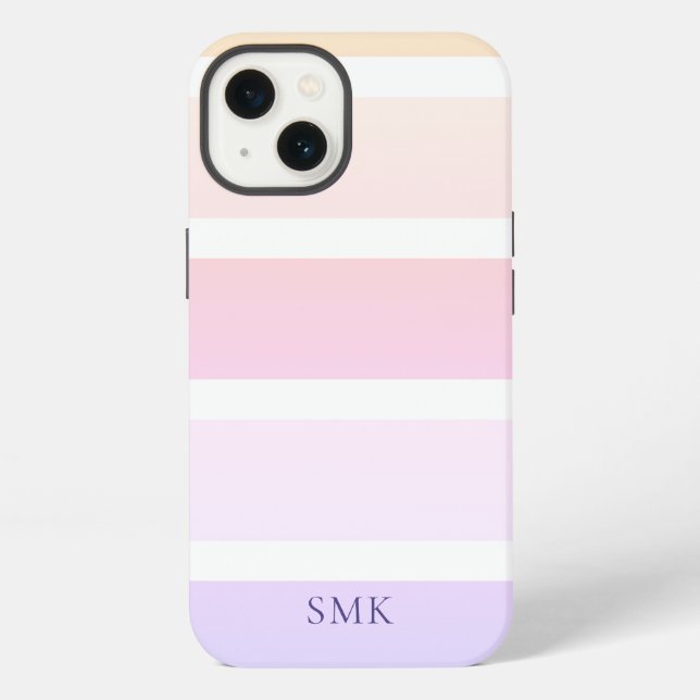 Modern Pastel Rainbow Stripes Monogram iPhone Case (Back)