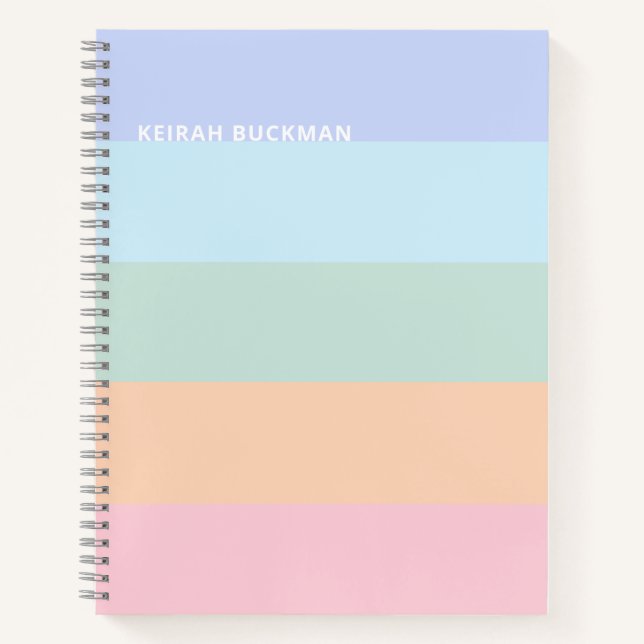 Modern Pastel Rainbow Stripes Name Notebook (Front)
