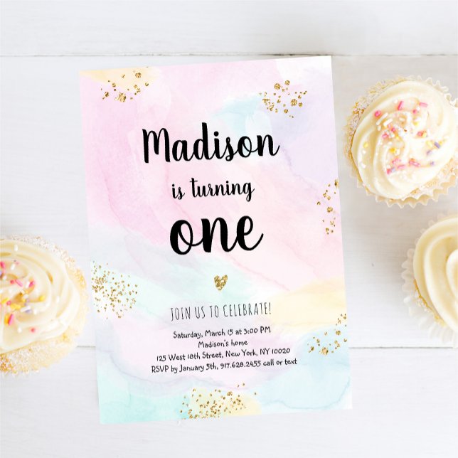 Modern Pastel Rainbow Watercolor Birthday Invitation (Creator Uploaded)