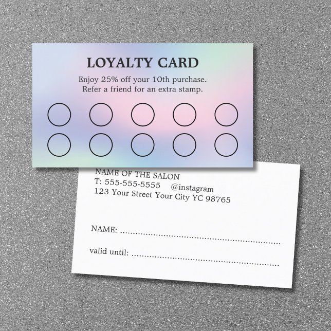 Modern Pastel Rose Blue Gradient Beauty Salon Loyalty Card (Creator Uploaded)