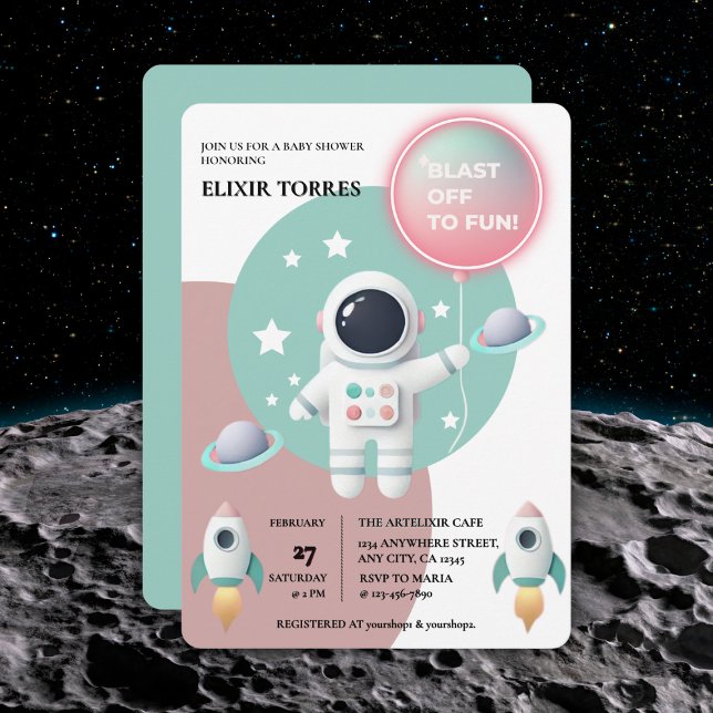 Modern Pastel Space Explorer Baby Shower Invitation (Creator Uploaded)