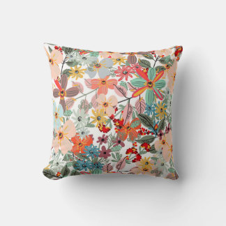 Modern Pastel Spring Floral Garden Pattern Pillow