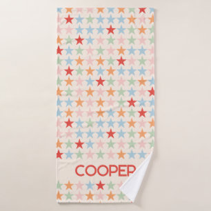 Modern pastel star pattern with name bath towel