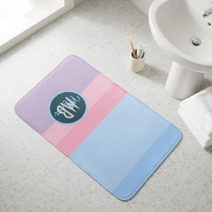 Modern Pastel Stripe Pink & Blue Personalised Bath Mat