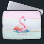 Modern Pastel Striped,Pink Flamingos  Laptop Sleeve<br><div class="desc">Pink flamingos on  pastel striped background with your name.</div>