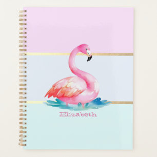 Modern Pastel Striped,Pink Flamingos  Planner
