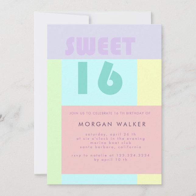 Modern Pastel | Sweet Sixteen Birthday Invitation (Front)