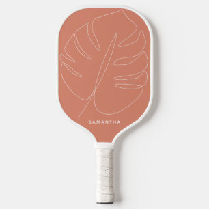Modern Pastel Tangerine Tropical Leaf Line Drawing Pickleball Paddle
