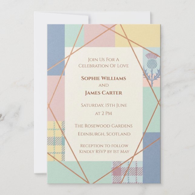 Modern Pastel Tartan Wedding Invitation (Front)