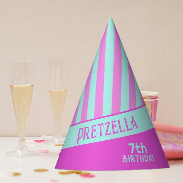 Modern Pastel Teal Pink Stripes Party Hat (Creator Uploaded)