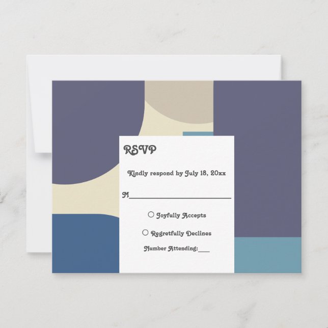 Modern Pastel Teal Purple Retro Abstract Wedding RSVP Card (Front)