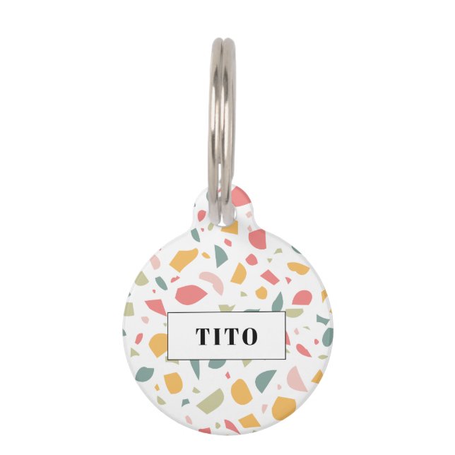 Modern pastel terrazzo pattern pet tag (Front)
