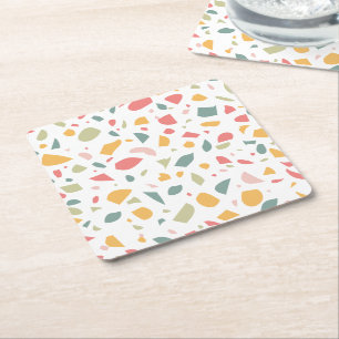 Modern pastel terrazzo pattern square paper coaster