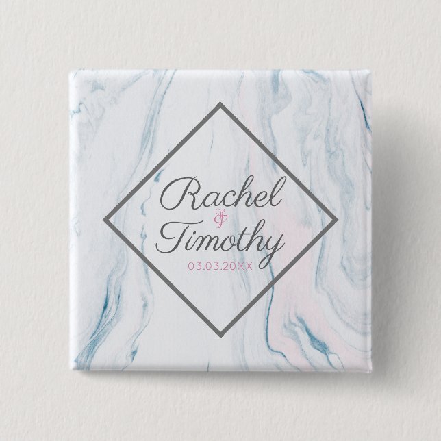 Modern Pastel Tones Marble Stone- Save The Date 15 Cm Square Badge (Front)