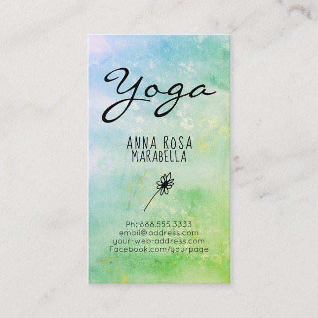 *~* Modern Pastel Turquoise Green Daisy Yoga Reiki Business Card (Front)