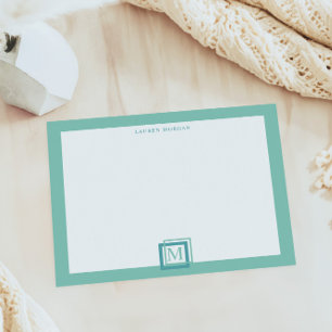 Modern Pastel Turquoise Monogram Personalised Notepad