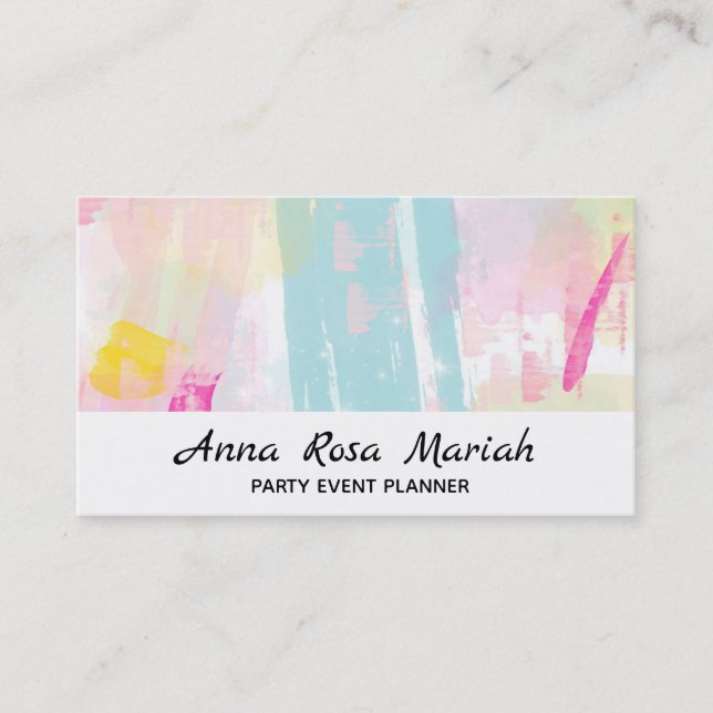 *~* Modern Pastel Turquoise Pink Yellow Abstract Business Card (Front)