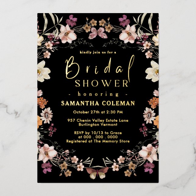 Modern Pastel Wildflower Black Boho Bridal Shower (Front)
