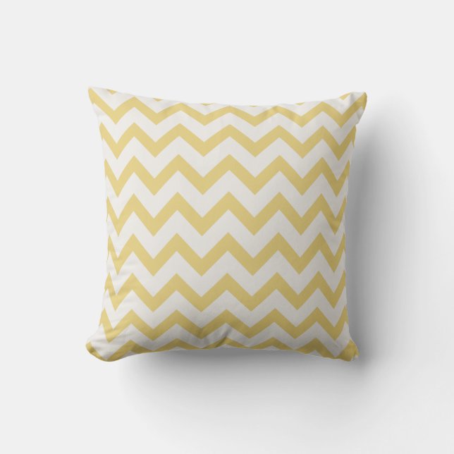 Modern pastel yellow and white chevron pattern cushion (Front)
