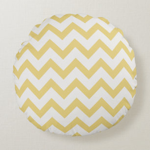 Modern pastel yellow and white chevron pattern round cushion