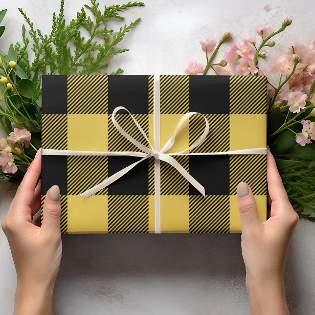 Modern Pastel Yellow Buffalo Plaid Easter  Wrapping Paper (Creator Uploaded)