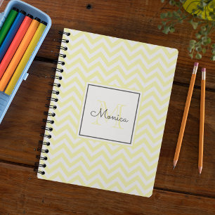 Modern Pastel Yellow Chevron Pattern Monogram Notebook
