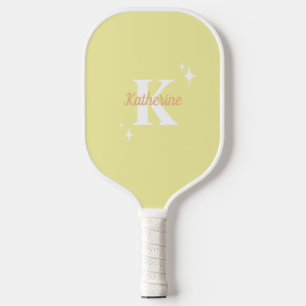 Modern Pastel Yellow Monogrammed Feminine Pickleball Paddle