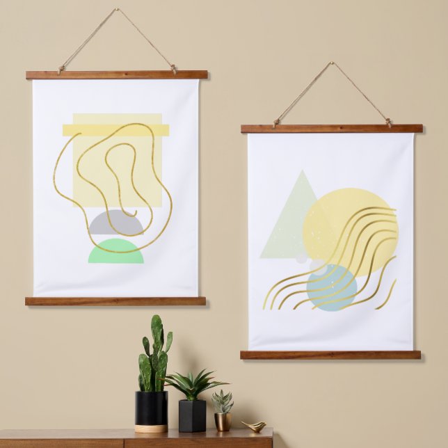 Modern Pastels & Gold Abstracts Hanging Tapestry (Asymmetrical)