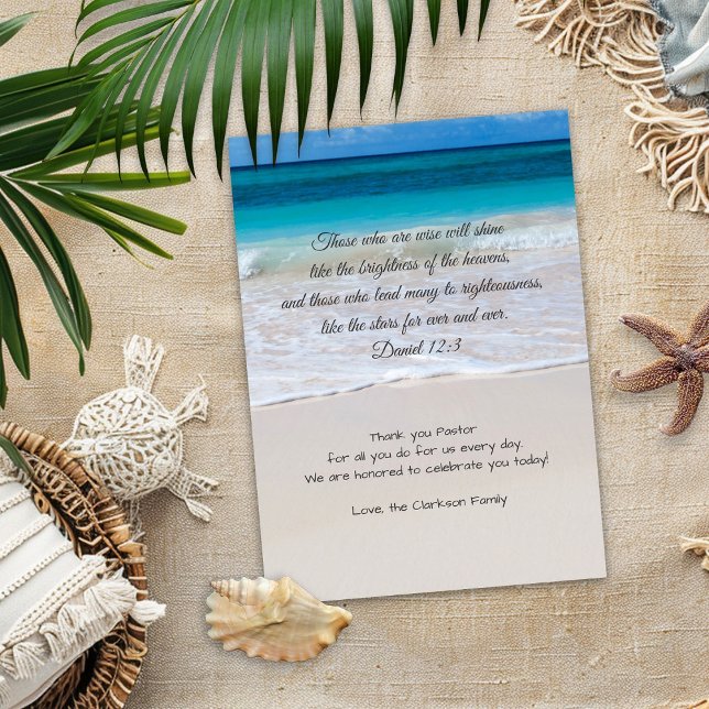 Modern Pastor Appreciation Beach Scene Scripture Thank You Card (Creator Uploaded)