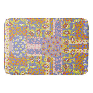 Modern Patchwork Daisy Flowers on Periwinkle Bath Mat