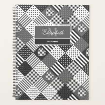 Modern patchwork quilt gingham black and white