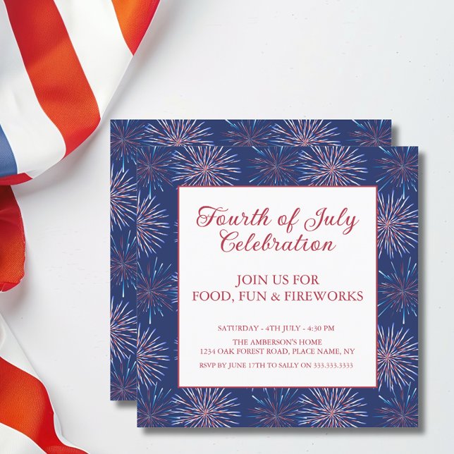 Modern Patriotic 4th of July Fireworks Party Invitation (Personalize with your details via the template.)
