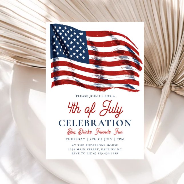 Modern Patriotic American Flag 4th of July Party I Invitation (Creator Uploaded)