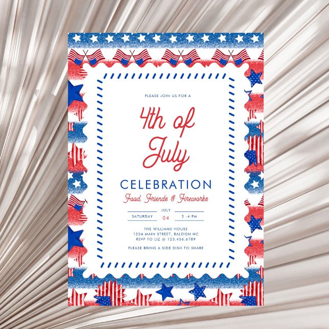 Modern Patriotic American Flag 4th of July Party I Invitation (Creator Uploaded)