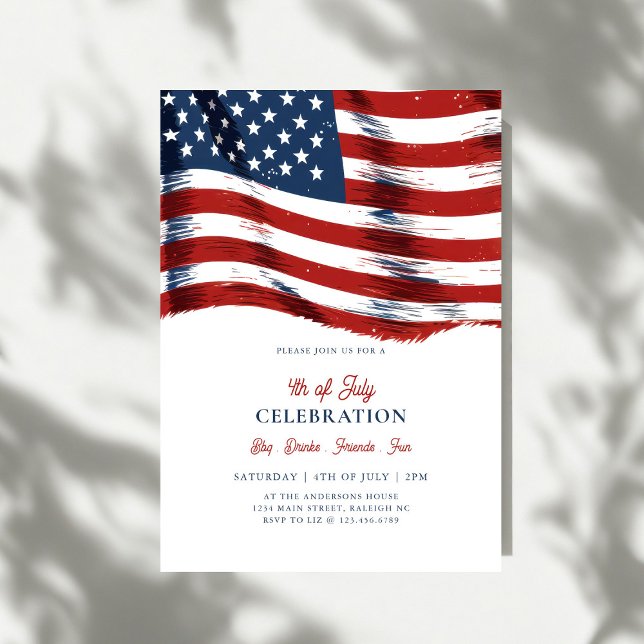 Modern Patriotic American Flag 4th of July Party Invitation (Creator Uploaded)