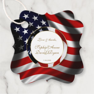 Modern Patriotic Elegant USA Flag Gold Wedding Favour Tags