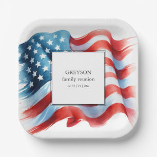 Modern Patriotic Family Reunion  Paper Plate