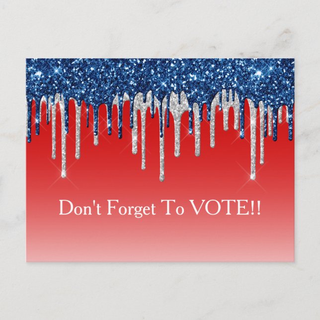 Modern Patriotic Glitter Drip Vote Reminder Postcard (Front)