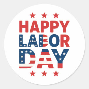 Modern Patriotic Happy Labour Day USA Flag Classic Round Sticker
