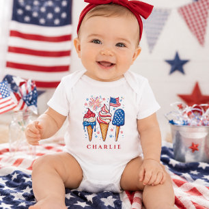 Modern Patriotic Ice Cream Personalised Baby Bodysuit