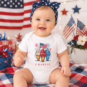Modern Patriotic Ice Cream Trio Personalised Baby Bodysuit