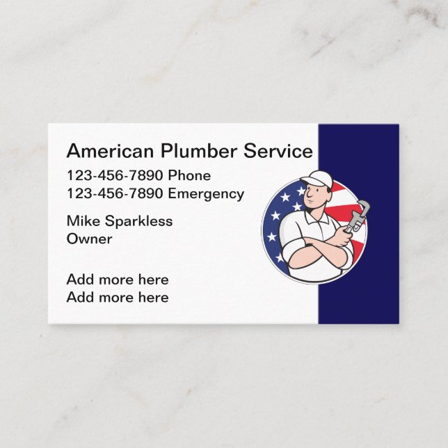 Modern Patriotic Plumber Business Cards (Front)