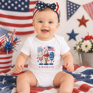 Modern Patriotic Popsicle Personalised Baby Bodysuit