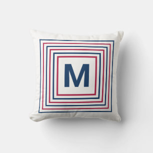 Modern Patriotic Red White and Blue Monogrammed Cushion