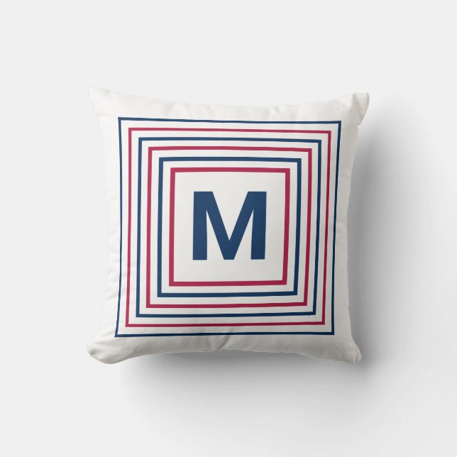 Modern Patriotic Red White and Blue Monogrammed Cushion (Front)