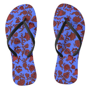 Modern Pattern Blue Pink Red Painted Damascus Jandals