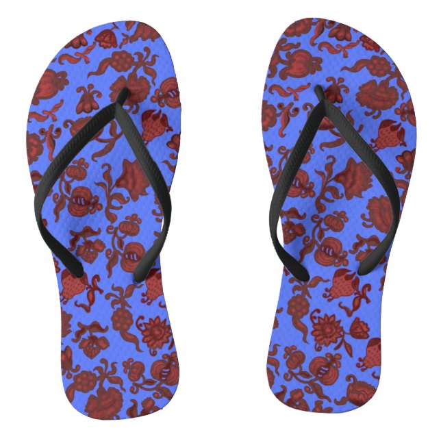 Modern Pattern Blue Pink Red Painted Damascus Jandals (Footbed)