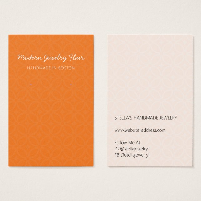 Modern Pattern Bright Orange Earring Display Card (Front & Back)
