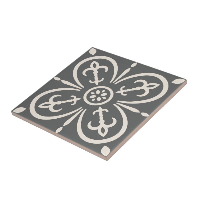 Modern Pattern Decorative Charcoal Grey White Tile (Side)
