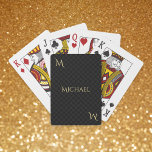 Modern Pattern Elegant Monogram Black Gold Poker Playing Cards<br><div class="desc">Custom, personalised, classy, modern, black and grey chequered pattern, elegant faux gold typography / script monogram and name, classic poker playing cards deck. Simply type in your initial / monogram, and your name, to customise. Makes a great custom, personalised gift for birthday, wedding, anniversary, graduation, fathers day, thanksgiving, holidays, christmas,...</div>